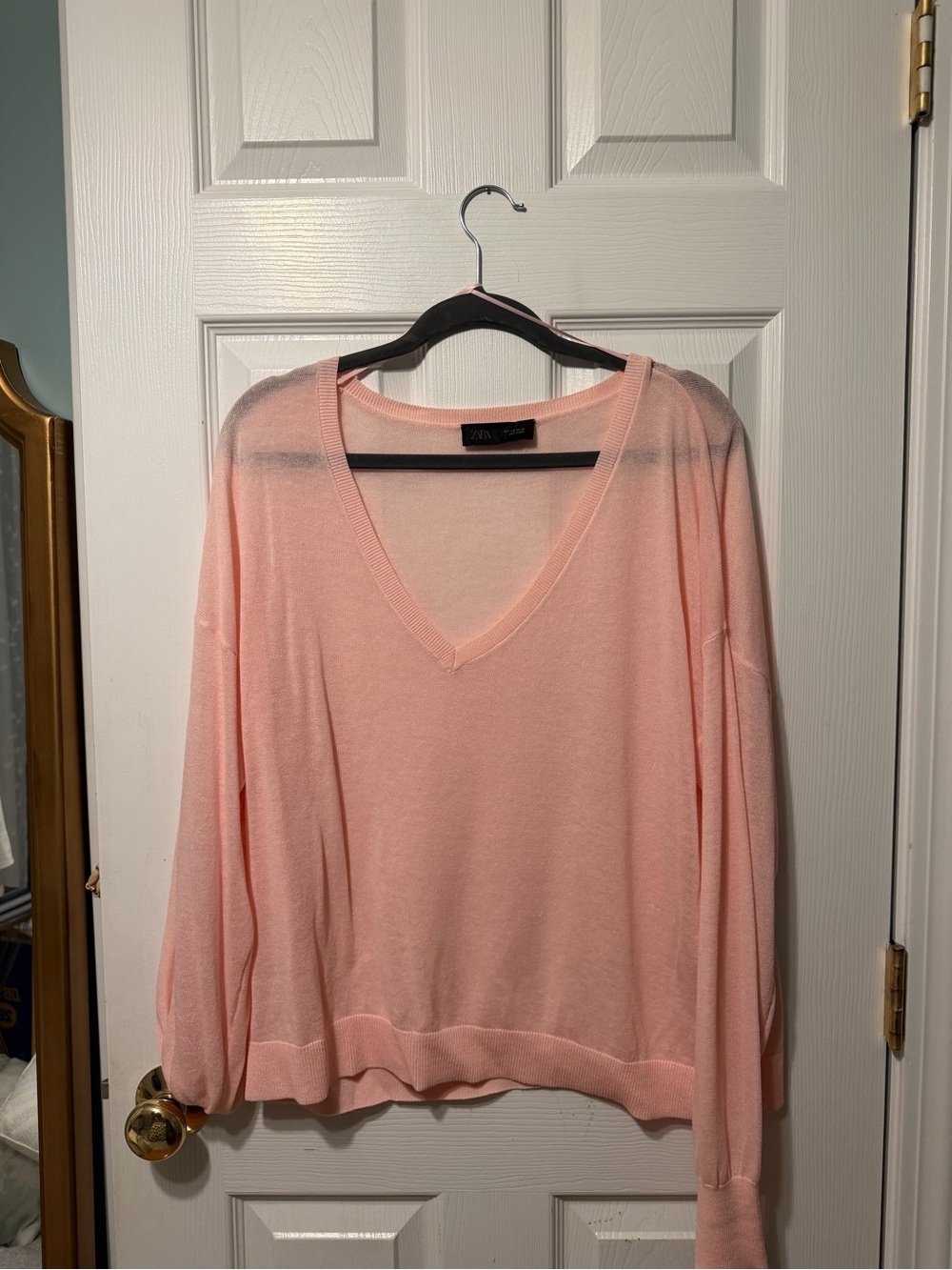 Zara Soft Peach V-Neck Women's Sweater